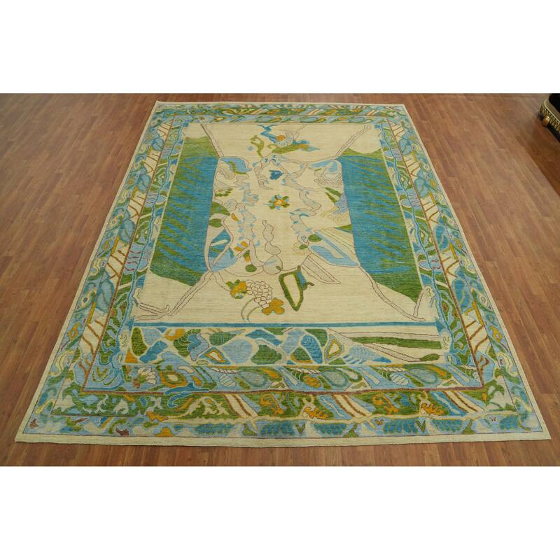 Vegetable Dye Wool Oushak Turkish Area Rug, Geometric Carpet - 11' 8'' X 9' 1''