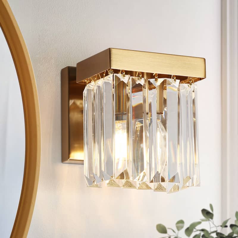Diore Modern 1-Light Gold Wall Sconces Crystal Bathroom Vanity Lights ...