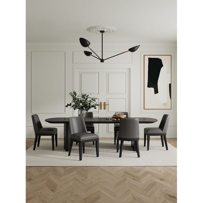 Manhattan Comfort Gansevoort Modern Faux Leather Dining Chair - Pebble Grey - Set of 2