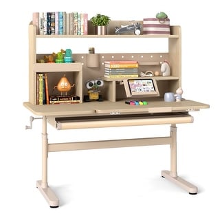 Gymax Kids Study Desk w/Tilt Desktop Retractable Book Stand & Pegboard