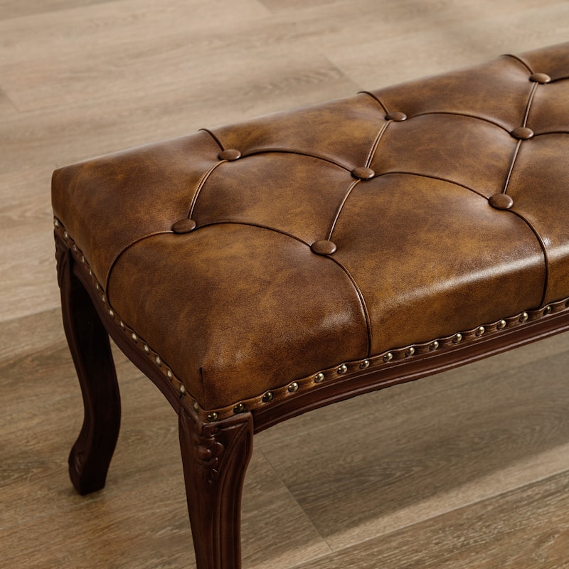 Retro Patterned Legs 45.2In.W Padded Bench - 45.2" W X 14.6" D X 18.3" H