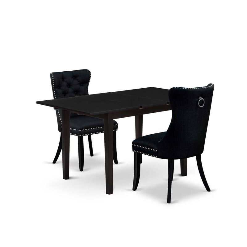 HomeStock 3-Pc Black Finish Rectangular Solid Wood Top with Butterfly Leaf Dining Table Set