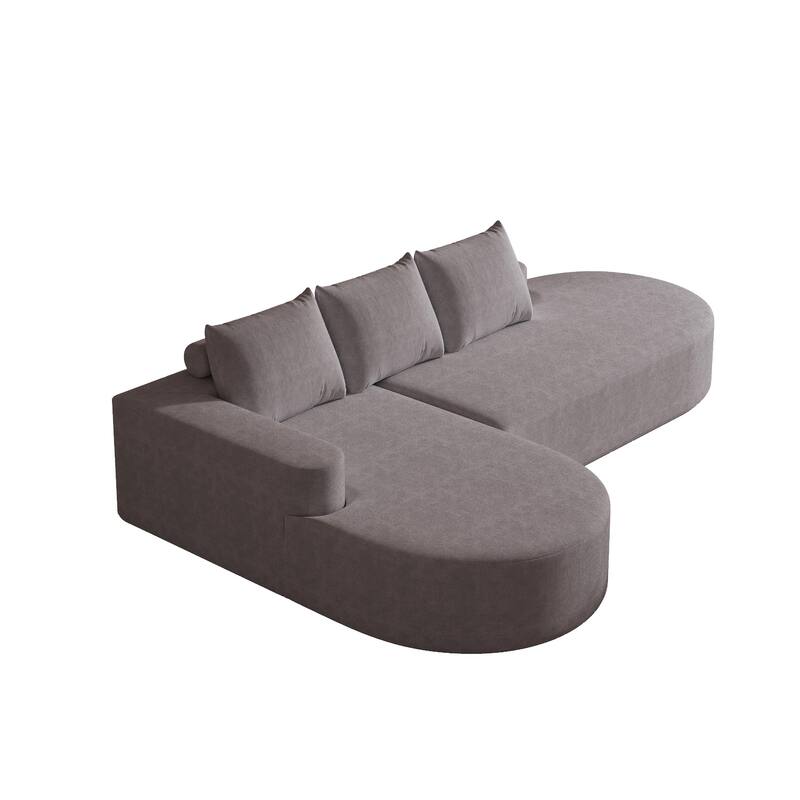 L Shaped Modular Curved Sectional Sofa, Chenille Upholstered 3 Seat Sofa, Corner Sofa with 3 Pillows for Living Room, Bedroom