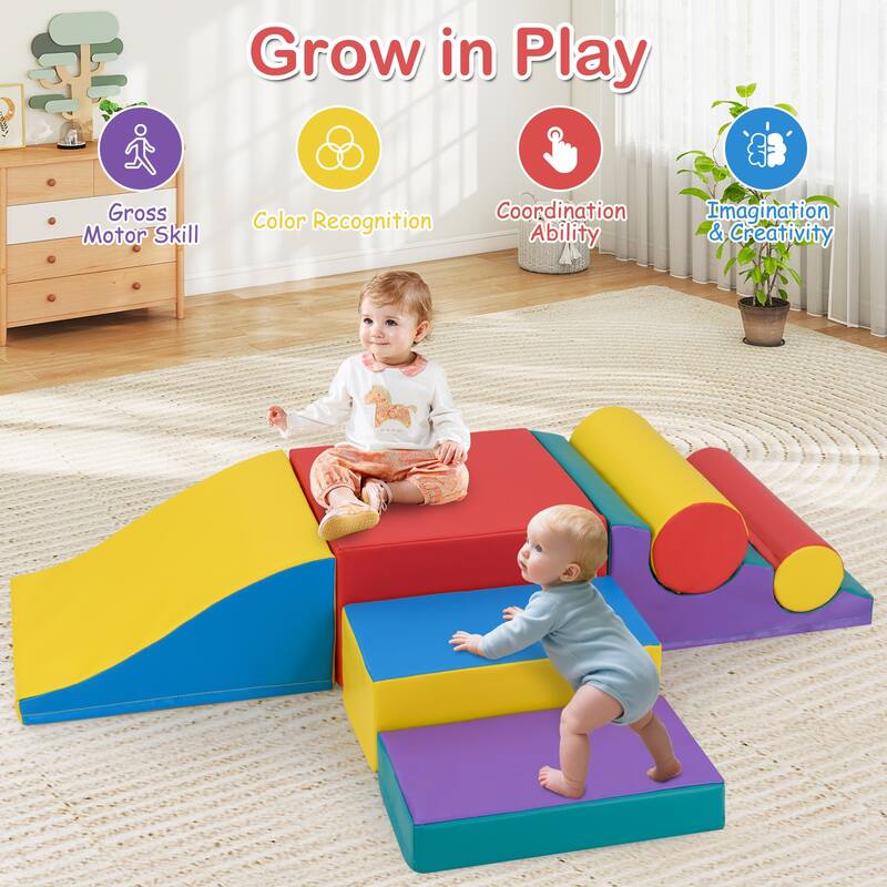 Gymax 7 PCS Toddler Climbing Blocks w/Hook & Loop Fasteners & Gift for - Multi