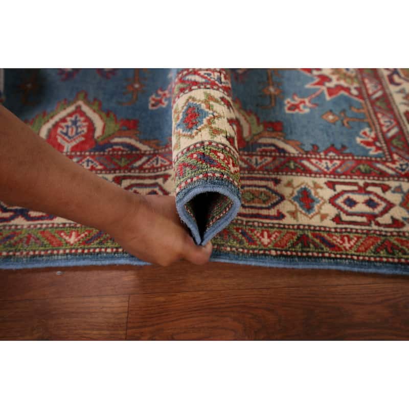 Blue Geometric Kazak Oriental Foyer Rug Handmade Wool Carpet - 2'11" x 4'11"