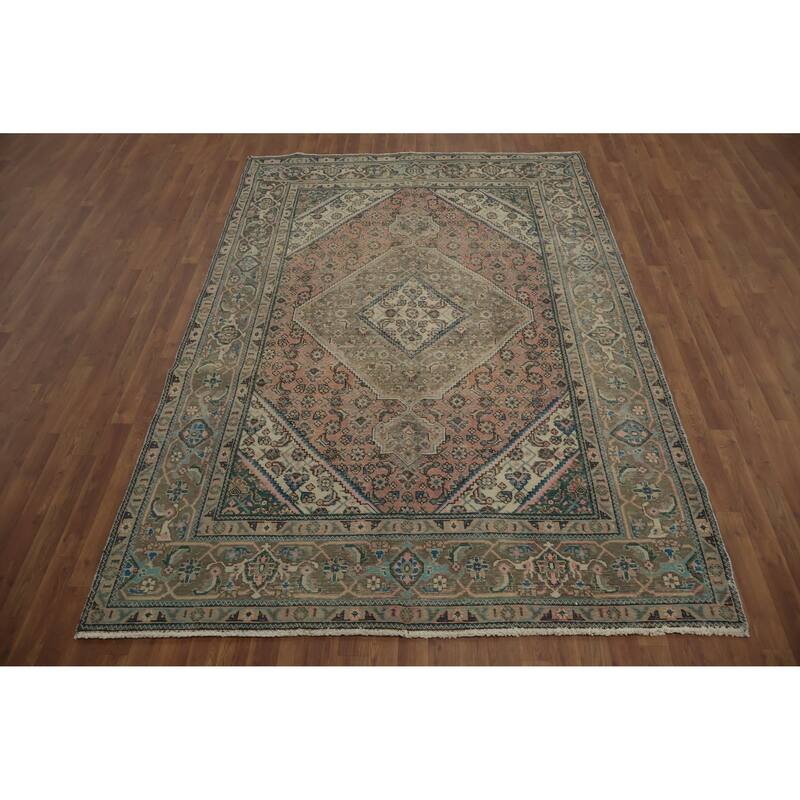 Hand Knotted Oriental 100% Wool Carpet Traditional Medallion Pink Tabriz Area Rug - 9' 4'' X 6' 4''