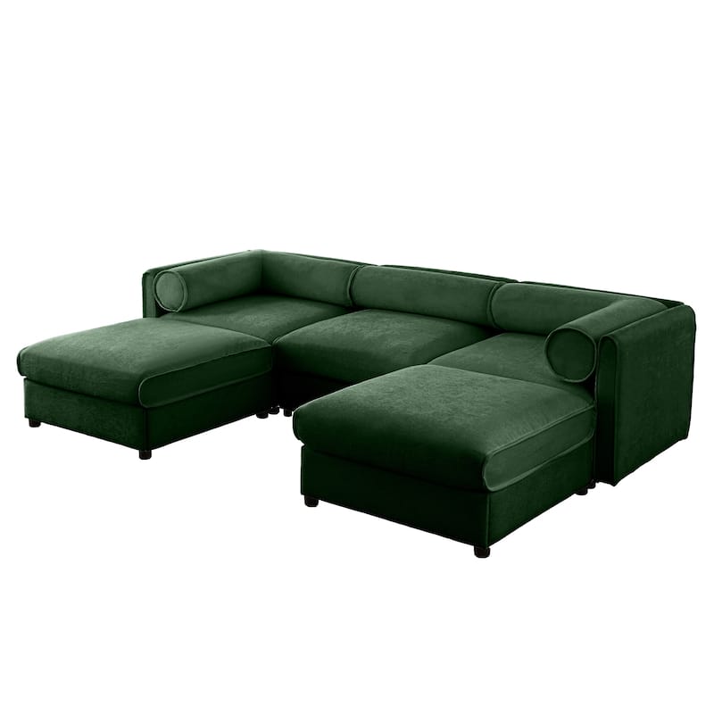 Modern 5-Piece U-Shaped Modular Sofa with Storage & 2 Storage Ottoman