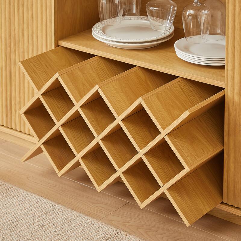 Modern Elegant Design Wood-Grain Wavy Curve Storage Cabinet with Adjustable Shelves and Glassware Holder