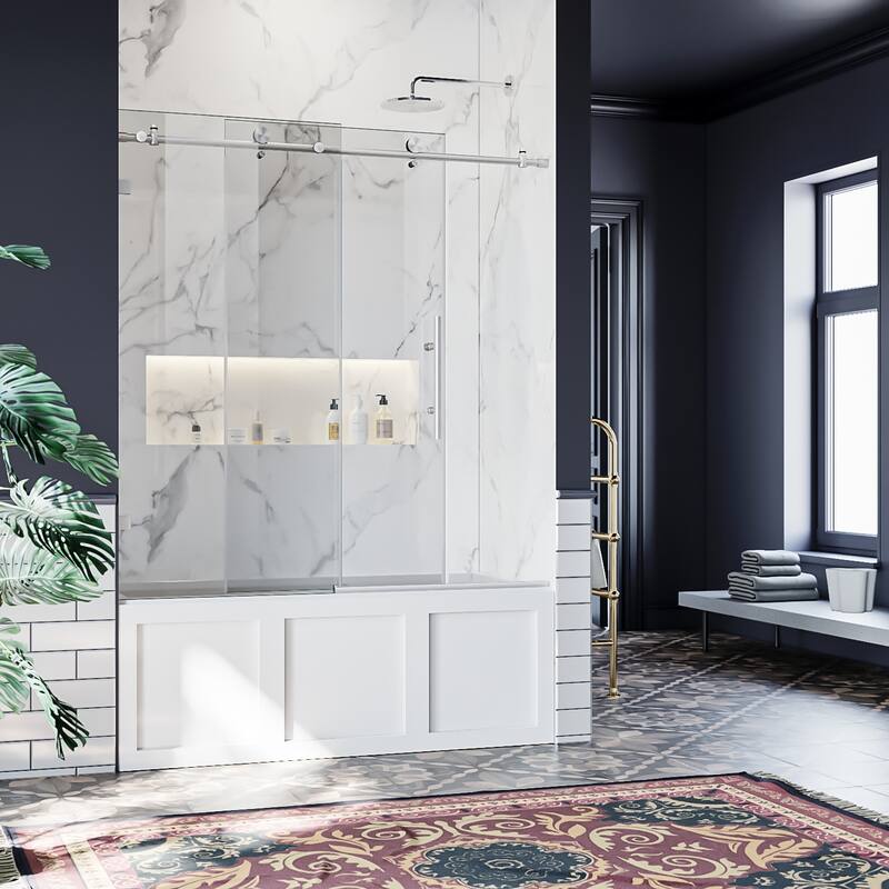ELEGANT 60'' x 62'' Frameless Sliding Tub Door Stainless Steel