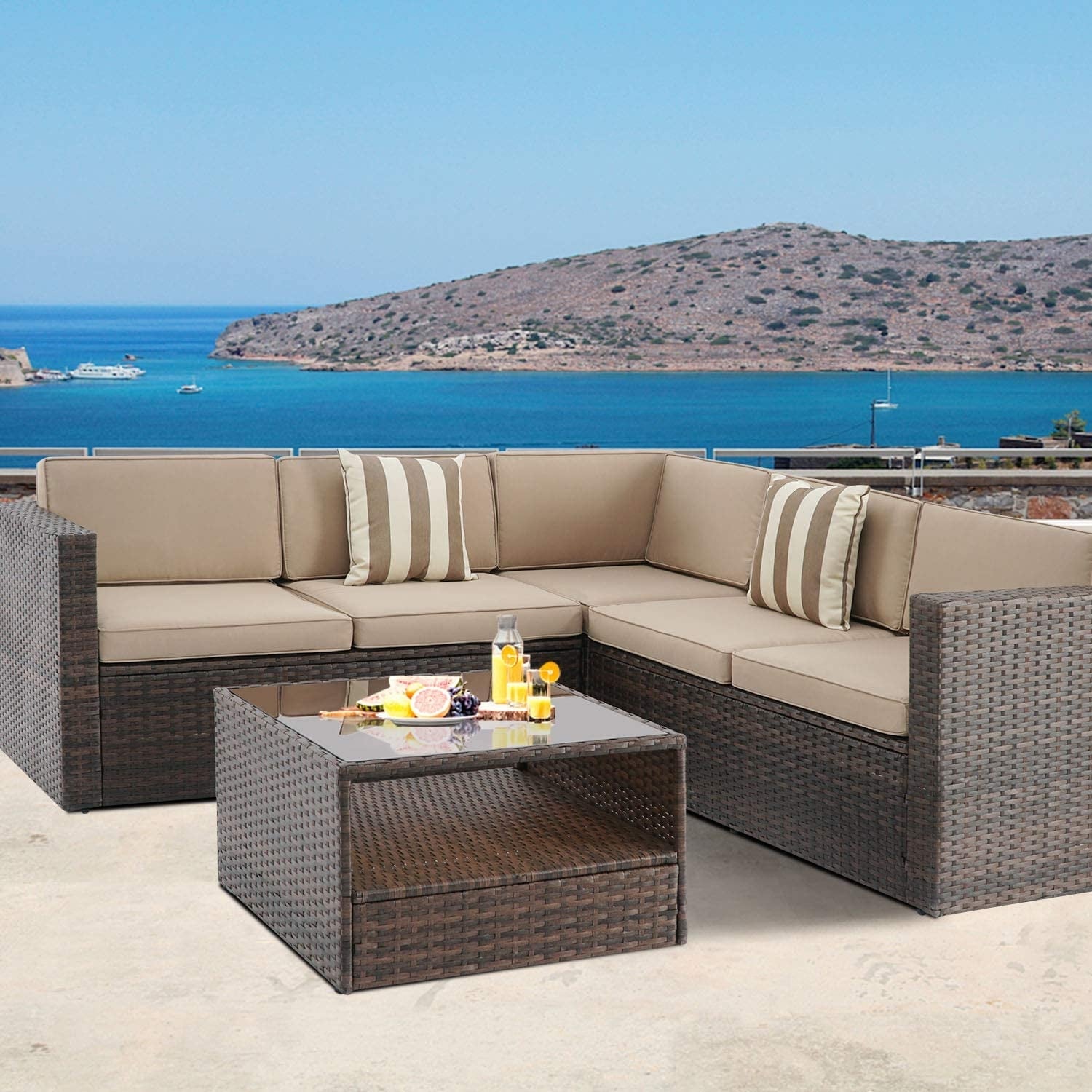 Shop Solaura Outdoor 4 Piece Rattan Sectional Sofa And Coffee Table Set Overstock 29164287