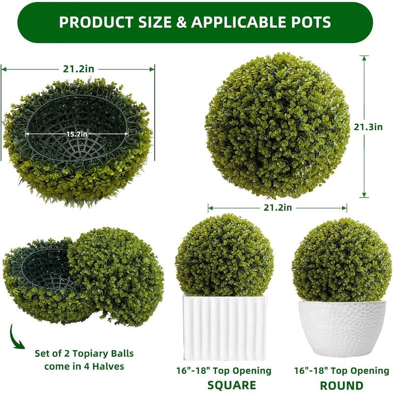 2Pcs Artificial Topiary Plant Balls, Faux Greenery Hanging Grass Ball - Eucalyptu Diameter 21.2in