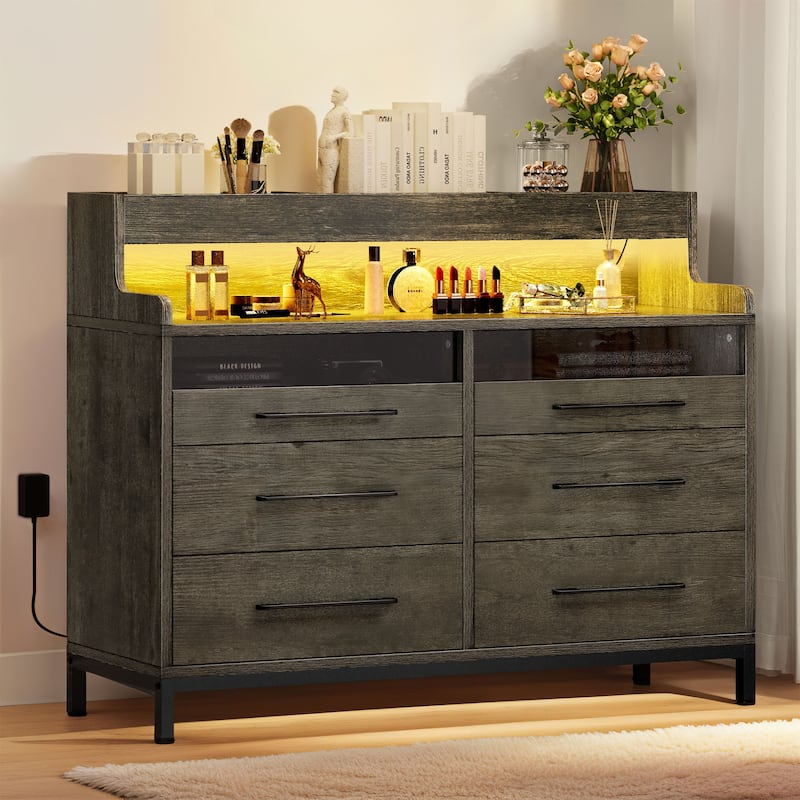 Moasis Modern 6-Drawer Storage Chest Dresser Drawer Organizers with LED Light