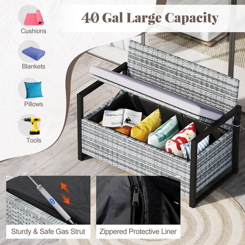 Costway Patio Storage Bench Wicker Loveseat with Built-in Storage & - See Details