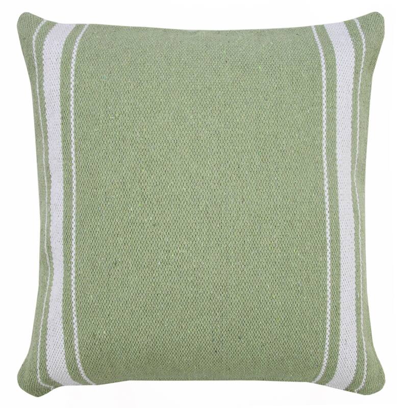 20" Green and White Halo Striped Border Square Throw Pillow