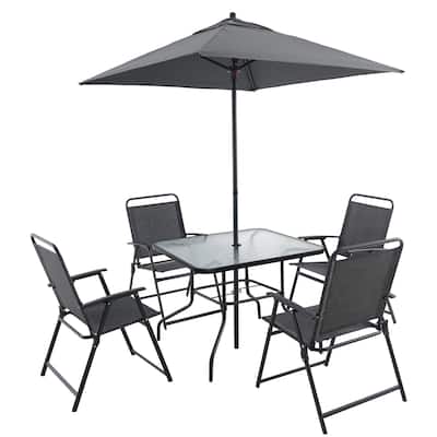 Grey Outdoor Patio Dining Table Set and Chair Set with Umbrella