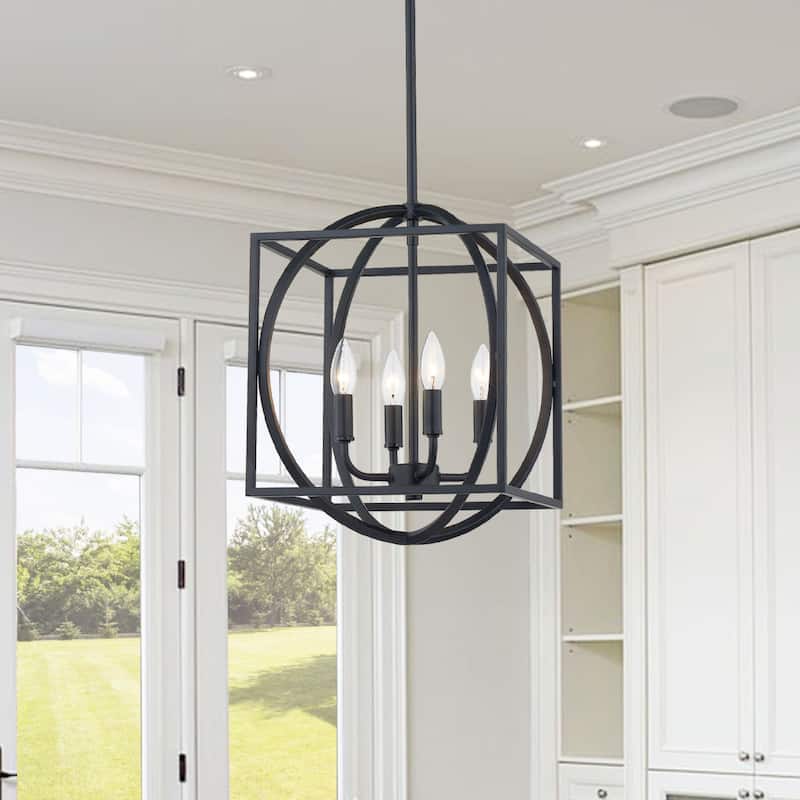KAWOTI 60.5" Adjustable 4-Light Geometric Pendant Light - Black