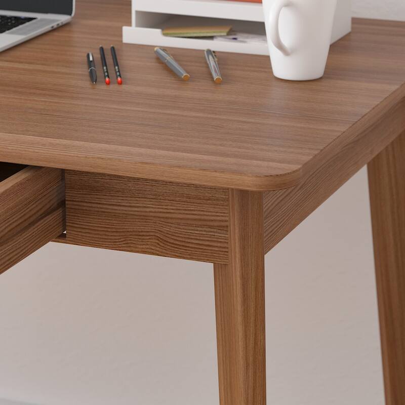 Timechee Brown Wooden Computer Desk, 39" Writing Desk with 2 Drawers
