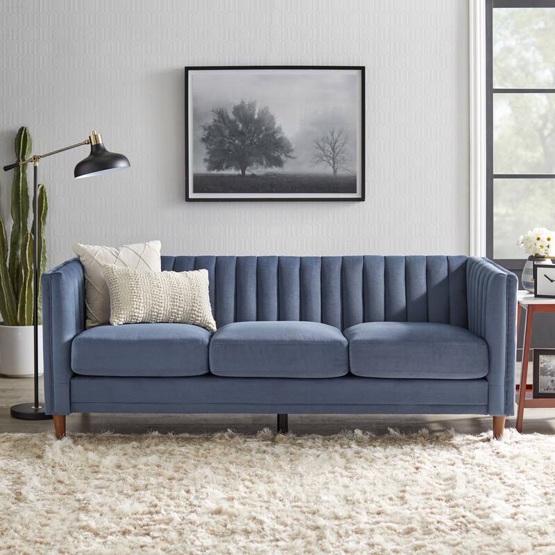 Lifestorey Paxton Channel Back Tuxedo Sofa - Denim Chenille