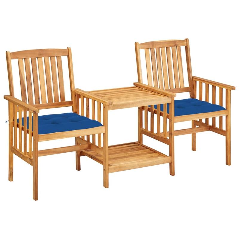 vidaXL Patio Bistro Set Table and Chairs Conversation Set Solid Acacia Wood - 62.6" x 24" x 36.2" - Royal blue