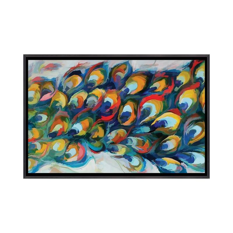 iCanvas "Peacock Tail" by Angel Estevez Framed - Ebony - 18x26