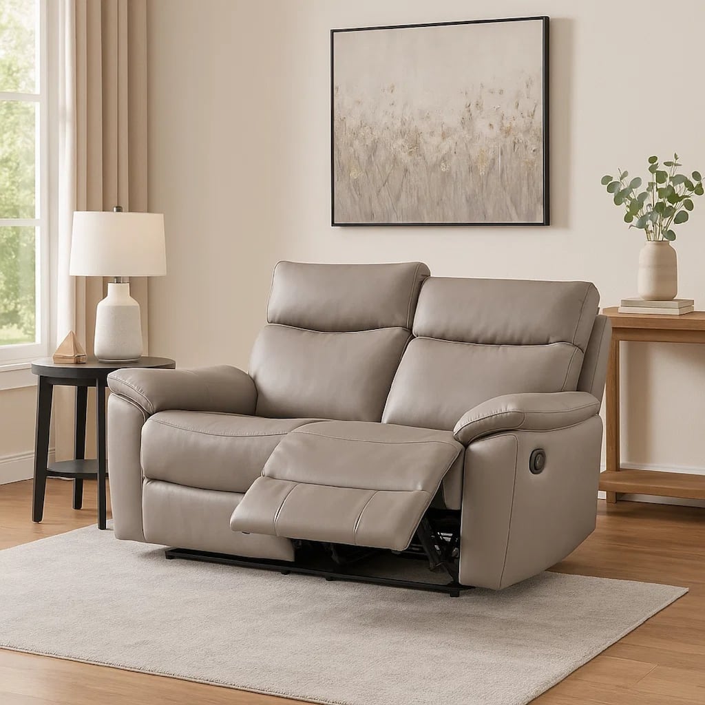 Lenne Loveseat, Taupe Gray Faux Leather, Manual Recliner, 63 Inch