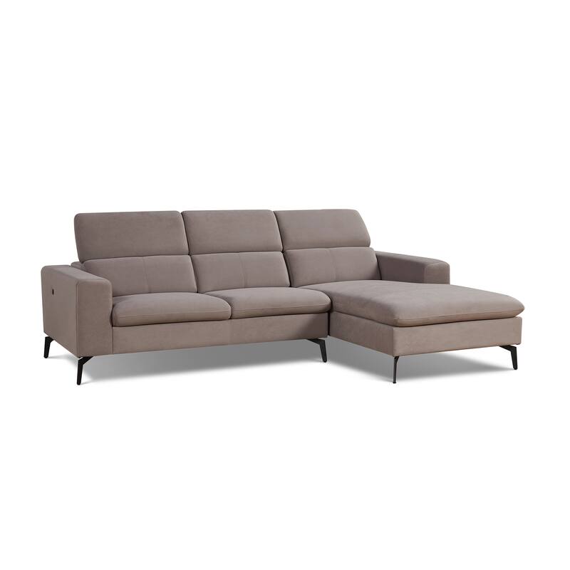 Modern Beige Chaise Charging Sectional with Adjustable Headrest