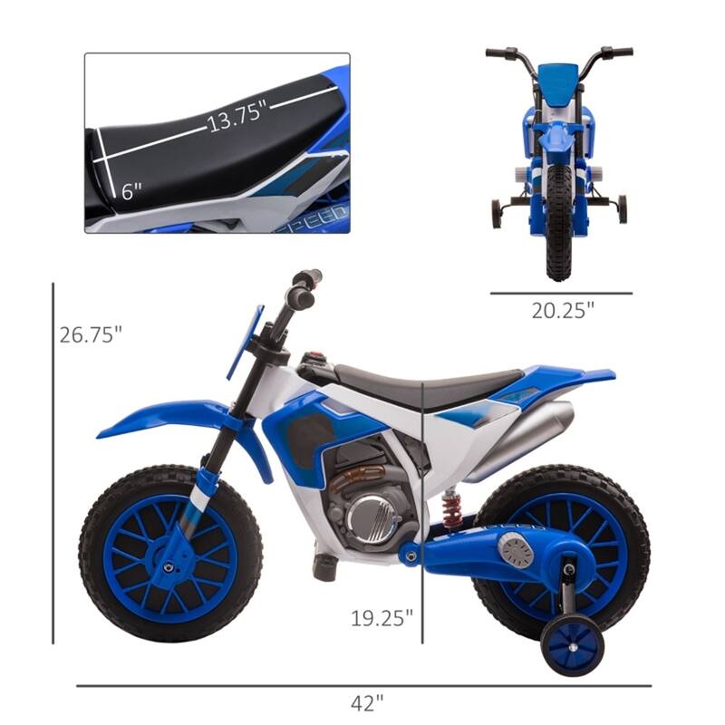 Kids Ride-On Motorcycle 12V with Rechargeable Battery and Dual Shock Removable Training Wheels - 42"L x 20.25"W x 26.75"H