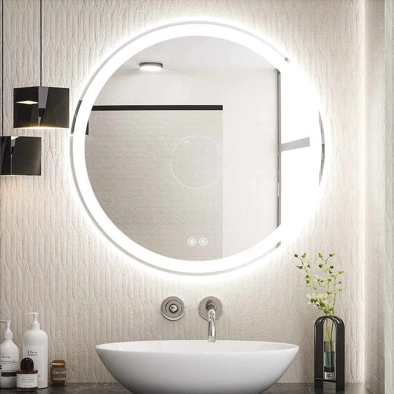 LED Lighted Dimmable Anti Fog Frameless Rounded Vanity Mirror - 24"