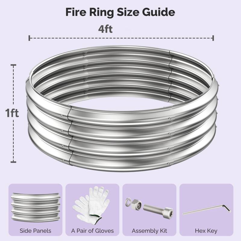 3ft/4ft/5ft Large Round and Foldable Galvanized Iron Fire Ring,Perfect for Outdoor Gatherings and Campfires - Diameter:4ft