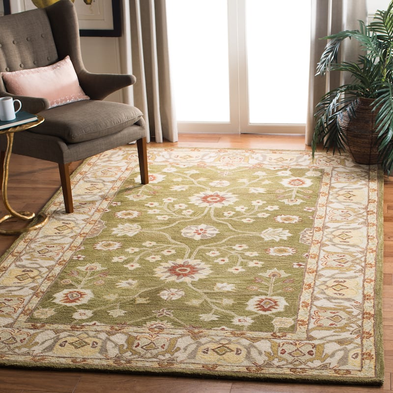 SAFAVIEH Handmade Anatolia Lisann Traditional Oriental Hand-spun Wool Rug - 6' x 9' - Moss/Ivory