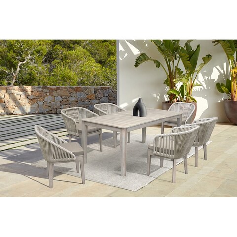 Menton 7-Piece Patio Outdoor Dining Set in Grey Acacia Wood and Rope