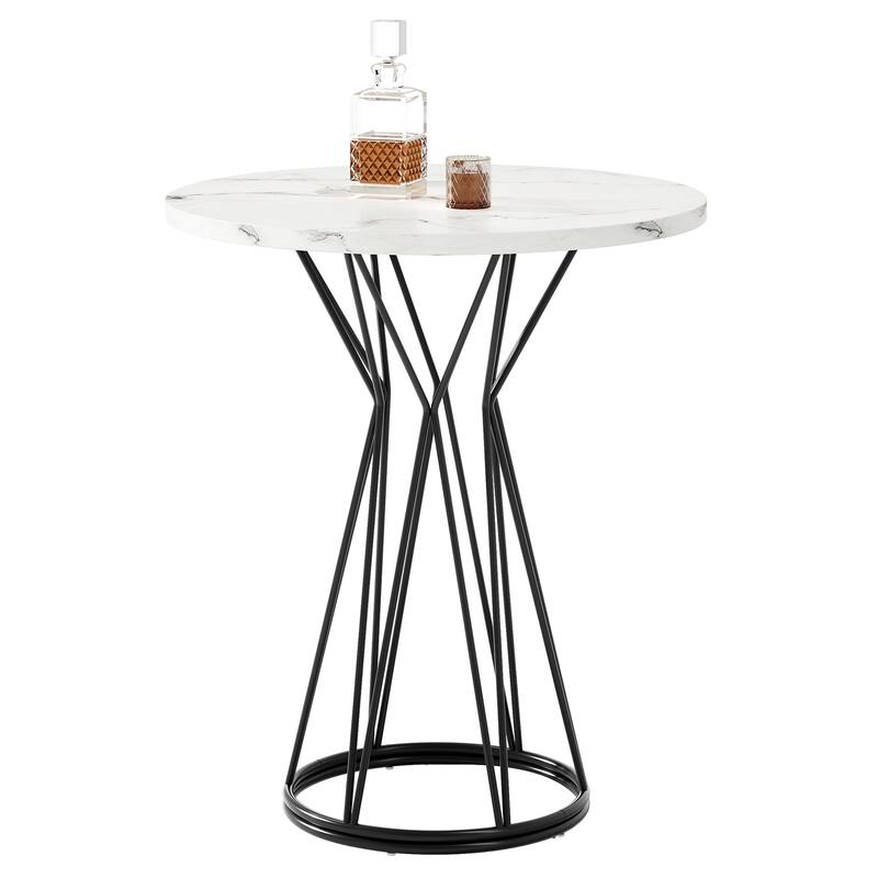35.4-Inch Tall Modern Bistro Pub Table, Faux Marble High Top Cocktail Table - N/A
