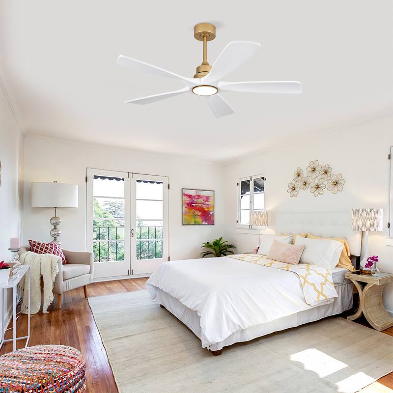 52 Inch Indoor Ceiling Fans With Lights and Remote Control, Dimmable LED, 5 Solid Wood Blades,Reversible DC Motor