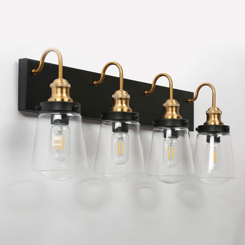 Cozia Luxury Modern Farmhouse Bathroom Vanity Light Black Gold Wall Sconce with Clear Glass