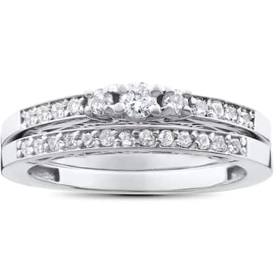 1/2ct 3 Stone Engagement Wedding Ring Set White Gold
