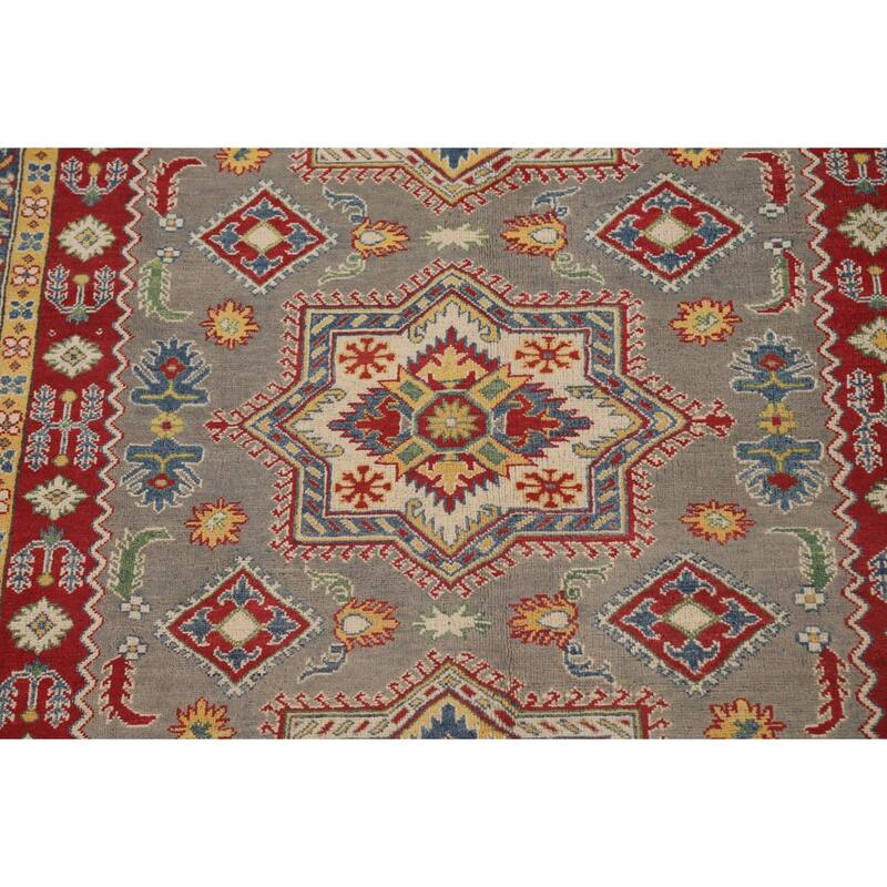 Geometric Kazak Area Rug Hand-Knotted Living Room Wool Carpet - 6'8" x 9'7"