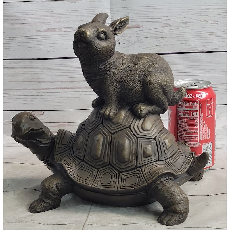 Tortoise And The Hare Aesop Fable Bronze Sculpture Figurine Statue Collectible Decor Signed Original Art