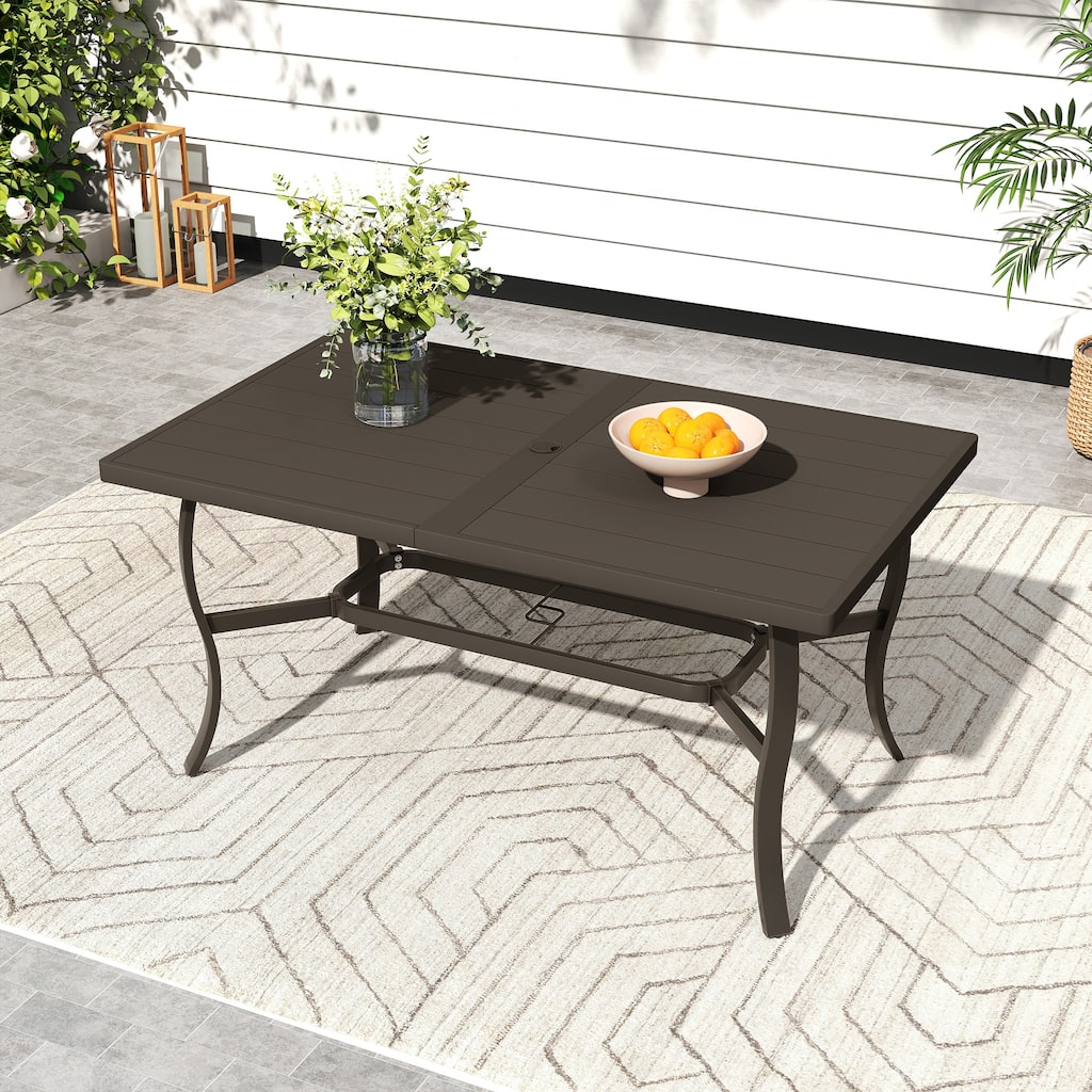 AluLux 60" Rectangular Gray Aluminum Outdoor Dining Table with Umbrella Hole