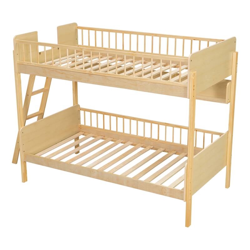 Twin Bunk Bed with 3 Storage Shelves and Reversible Ladder Pinewood