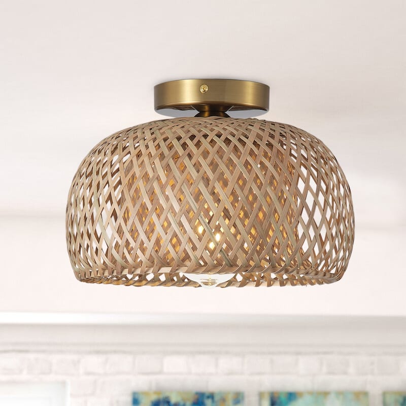 Farmhouse 1-Light Hand-Woven Semi Flush Mount Ceiling Light with Natural Bamboo Shade