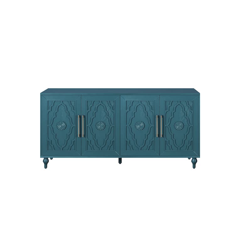 Carved Flower Door Large Buffet Sideboard with Metal Handle, 63" Buffet Cabinet with Adjustable Shelves Modern Storage Console