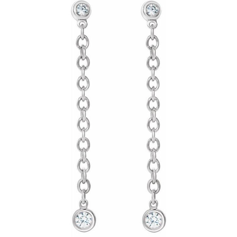 Curata 14k White Gold Polished 0.2 Carat Diamond Chain Earrings