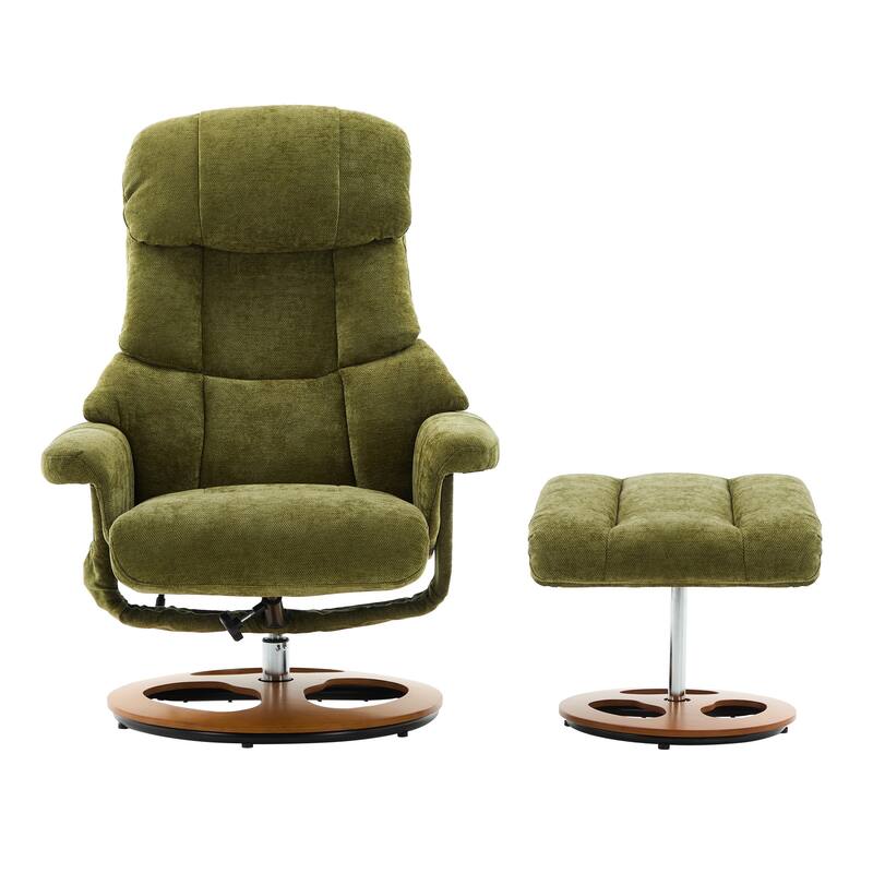 Recliner Chair with Ottoman, Modern 360° Swivel Lounge Chair with Footstool, Chenille Fabric, 5 Point Vibration Massage
