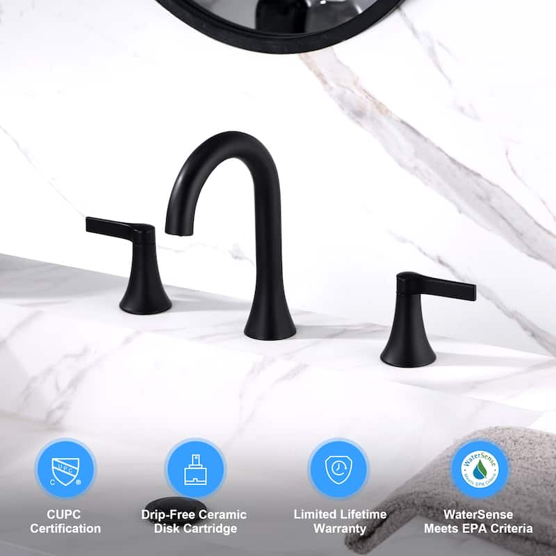 Luxier Reesley 8 in. Widespread 2-Handle Bathroom Faucet with Drain - Matte Black