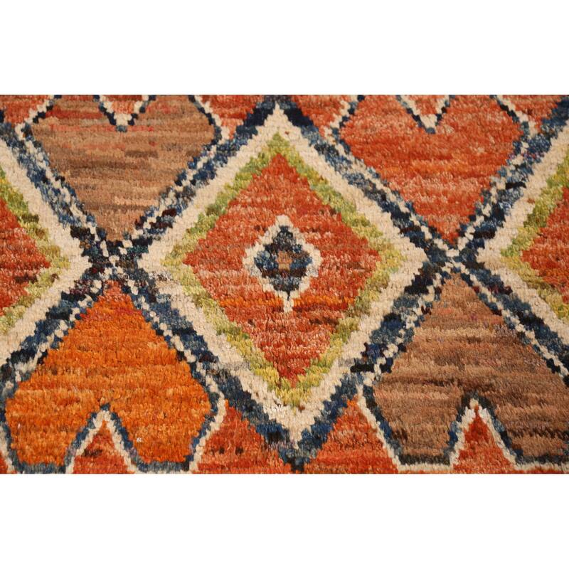 Orange Geometric Moroccan Large Rug Handmade Wool Carpet - 10'1" x 13'8"