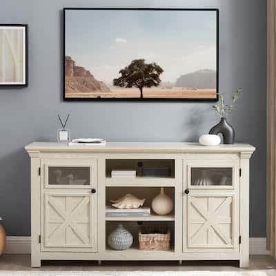 2-Door Barn-Inspired TV Stand & Media Console,Entertainment Console with Stylish Storage &Durability,60.23"W x 15.35"D x 31.7"H"