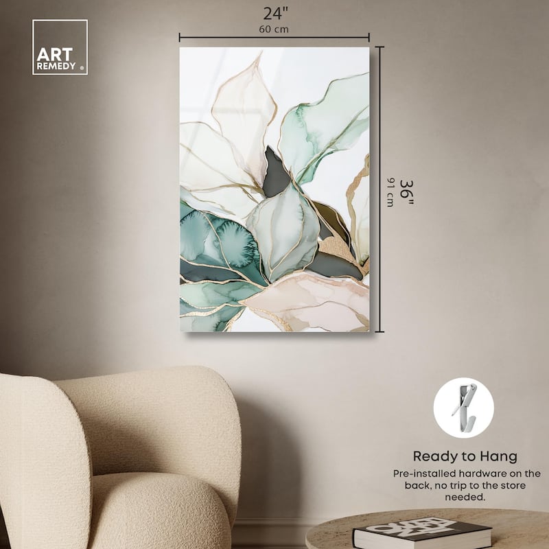 Pastel Leaves with Gold III Acrylic by Art Remedy, Ready to Hang