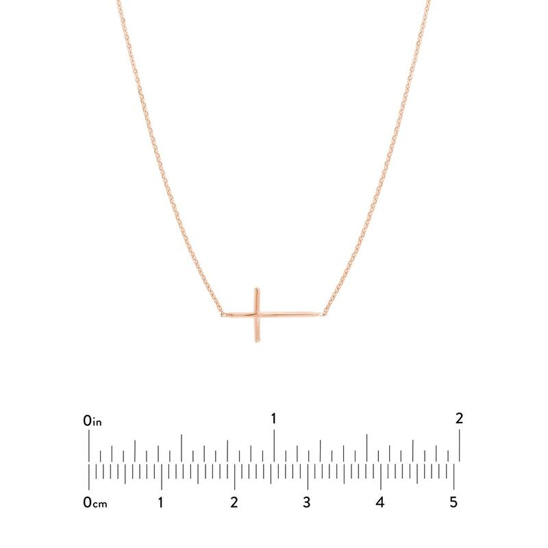 Curata 14k Yellow, Rose or White Gold Side ways Mini Cross Adjustable Necklace, 18"