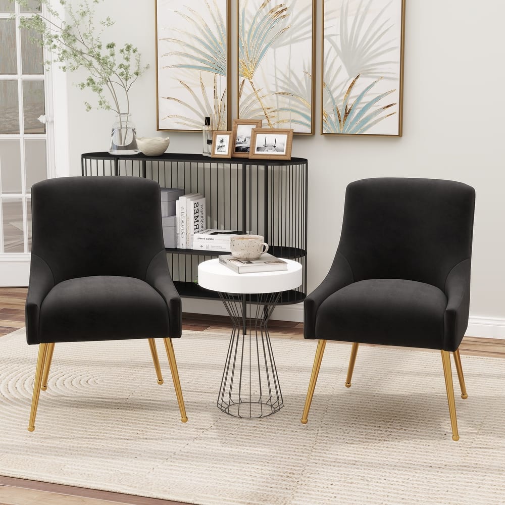 SEYNAR Velvet Upholstered Dining Chair Set of 2, Modern Glam Armless Side Chair