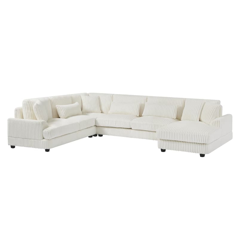 129.1" Corduroy U-Shaped Sectional Sofa with Chaise Lounge, Curved Armrests, and Premium Foam Cushions